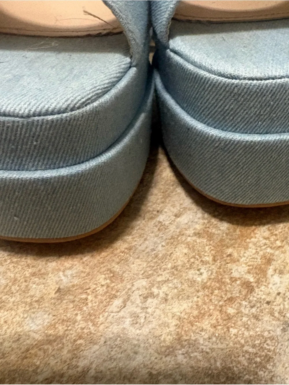 Light Blue Denim Platform Block Heel Sandals